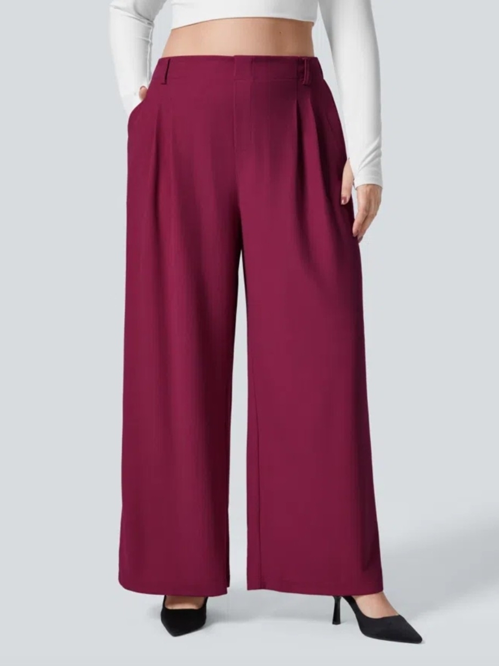 NWT Size 3X HALARA Wide-Leg High-Rise Trousers in Burgundy